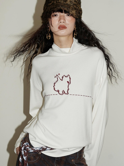 Puppy Embroidery Loose Top