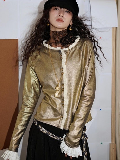 Vintage Metallic Lace Knit Cardigan