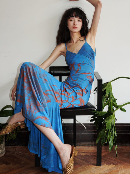 Printed Fitted Mermaid Sling Dress