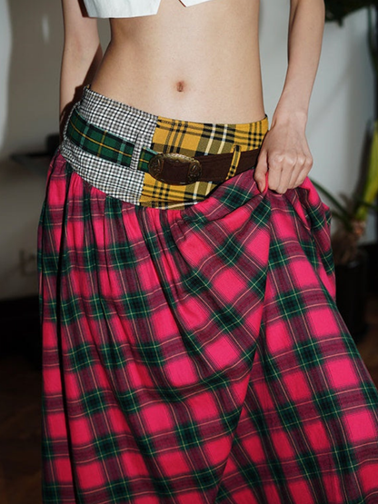 Vintage Check Panel Skirt with Belt