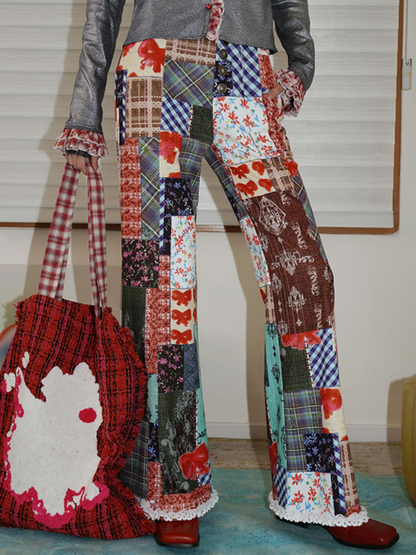 Festival Print Lace Flared Pants