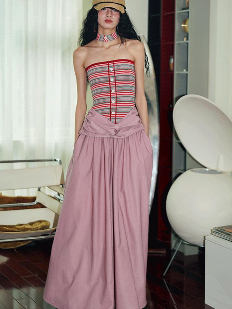 Fake Two-Piece Tube Maxi Dress