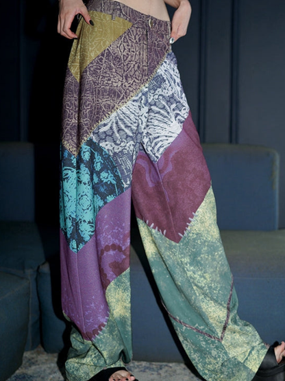 Vintage Print Lightweight Wide Pants
