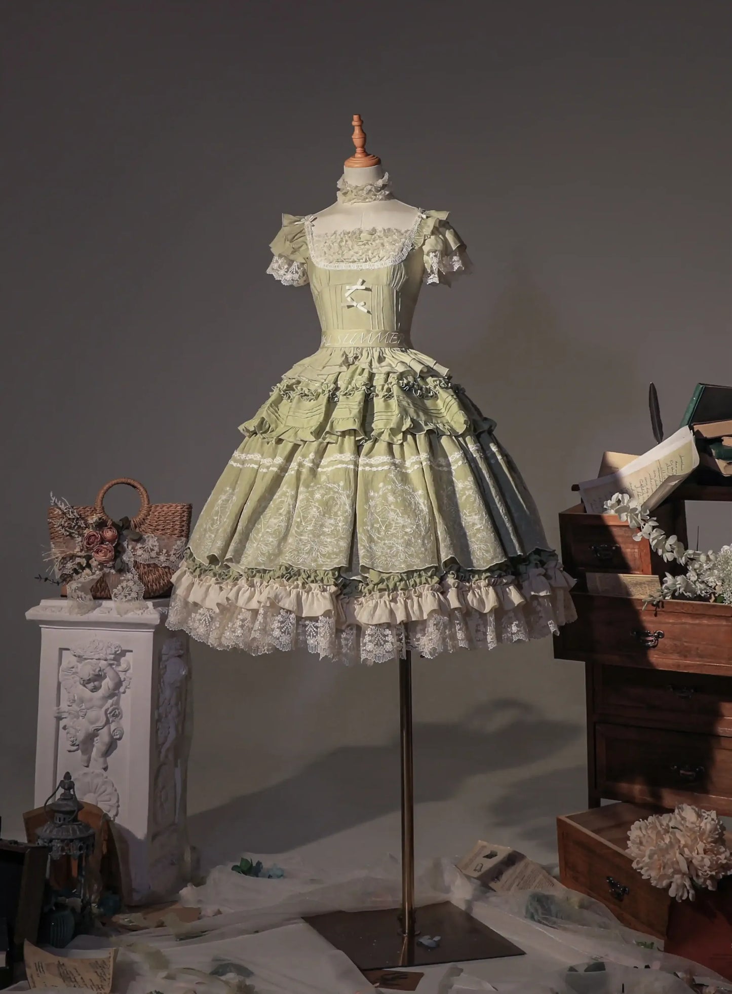 ZJstory - 14-line Poem Set - Classic Lolita Separate Dress Set Tiered Ruffles Skirt