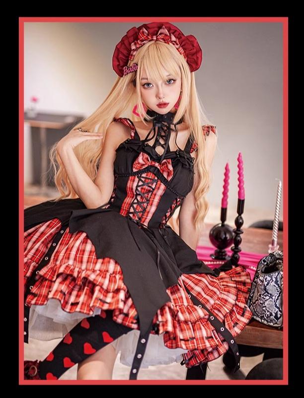 OCELOT - Rock 'N' Row Radio Wave - Punk Lolita JSK Dress Plaid Irregular Hemline Dress