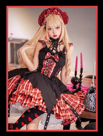 OCELOT - Rock 'N' Row Radio Wave - Punk Lolita JSK Dress Plaid Irregular Hemline Dress