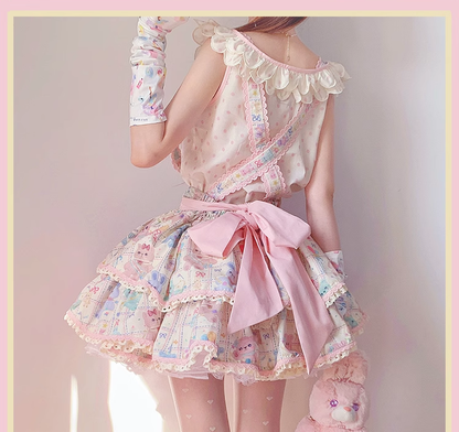 RichLolita - Starry Pudding Bear - Sweet Lolita Jumper Dress Printed OP Dress