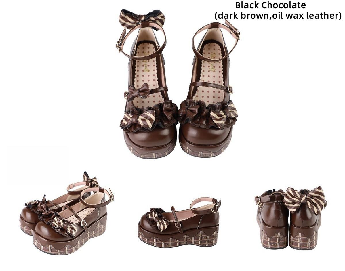 Sheep Puff - Chocolate Sponge Cake - Sweet Lolita Thick-Sole Shoes with Printed Platform