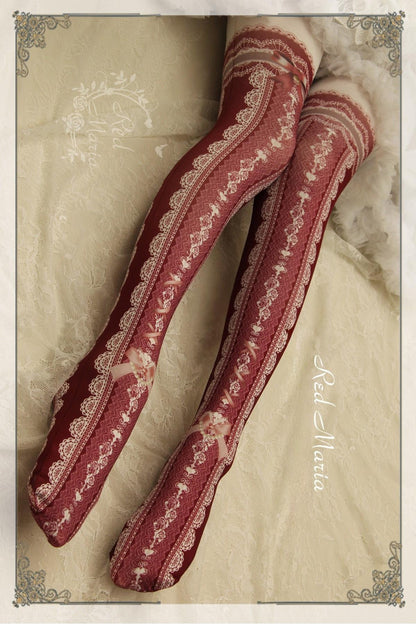 Red Maria - Lace Printed Bow 80D Lolita Tights Multicolors