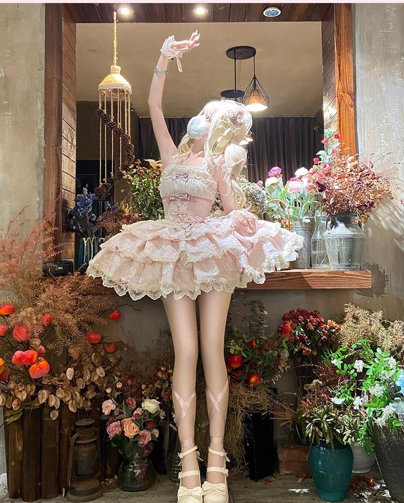 Buling Moon - Ballet Elegance - Sweet Lolita Mini JSK Set with Tulle Shirt and Headdress