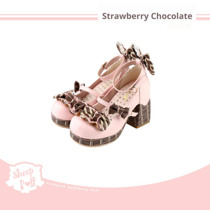 Sheep Puff - Layered Pastry - Sweet Lolita High Heel Shoes Chocolate Prints Shoes