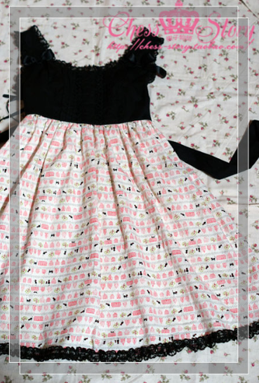 Chess Story - Black Cat Paradise - Kawaii Lolita Pink Black JSK