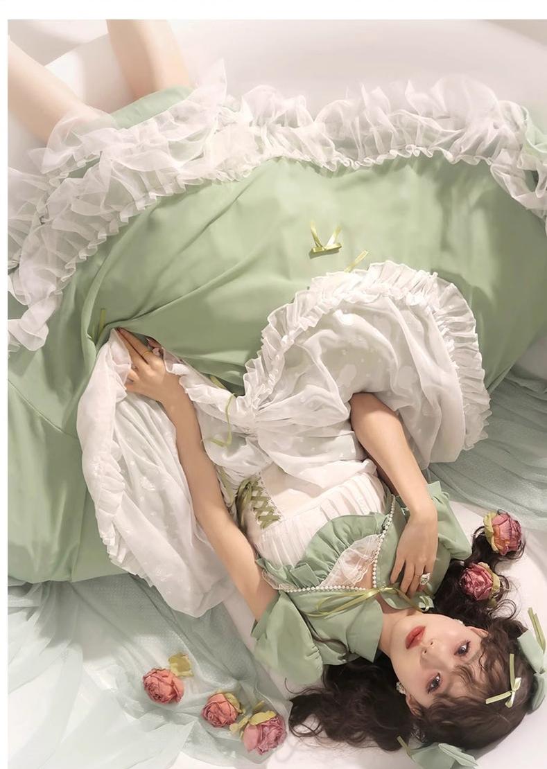 Daydream Whisper - Toting Basil - Plus Size Wedding Lolita Dress Green Bridal JSK