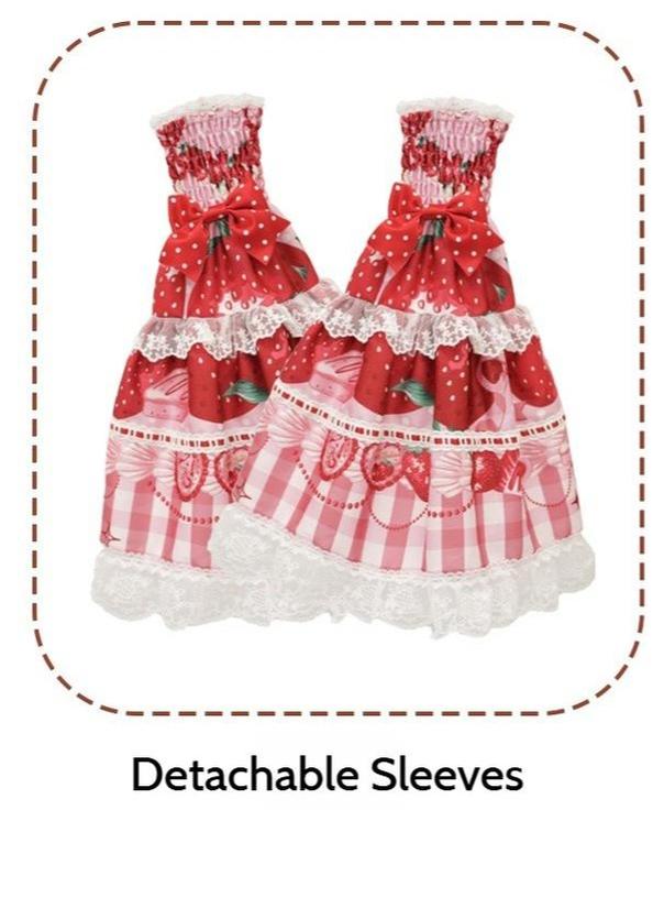 Mengfuzi - Strawberry - Sweet Lolita BNT Strawberry Print Detachable Sleeves