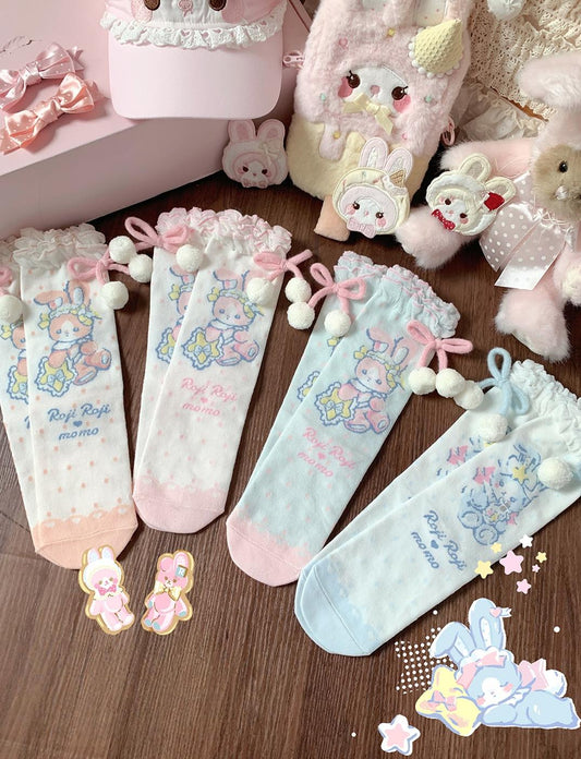 Roji Roji - Kawaii Lolita Mid-Calf Socks, Rabbit Print