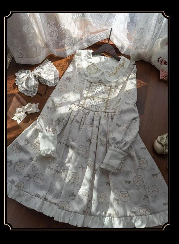 Good NIght Cats - Tiger in Autumn - Kawaii Lolita Printed OP Dress Set