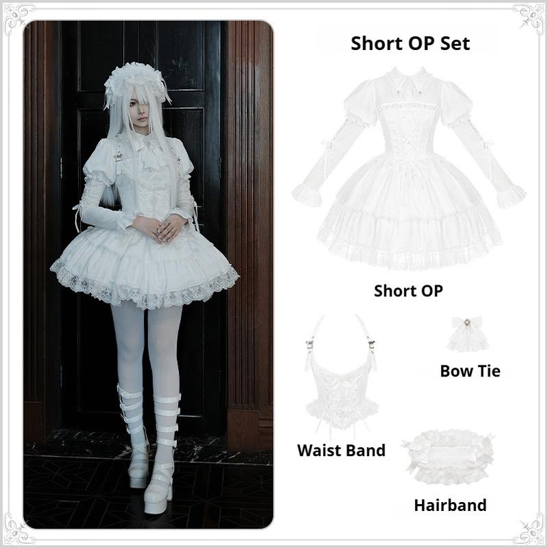 With PUJI - Fallen Heaven - White Gothic Lolita OP Set, Double Layered Skirt