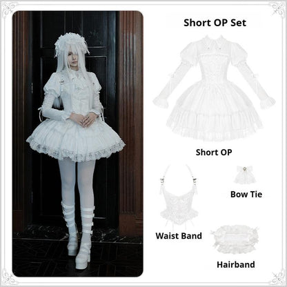 With PUJI - Fallen Heaven - White Gothic Lolita OP Set, Double Layered Skirt