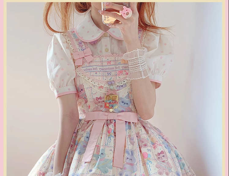 RichLolita - Starry Pudding Bear - Sweet Lolita Jumper Dress Printed OP Dress