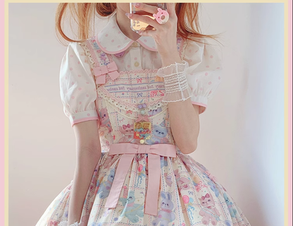 RichLolita - Starry Pudding Bear - Sweet Lolita Jumper Dress Printed OP Dress