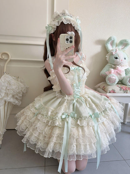 Sugar Girl - Ribbons of Love - Sweet Lolita JSK Dress, Tiered Ruffles