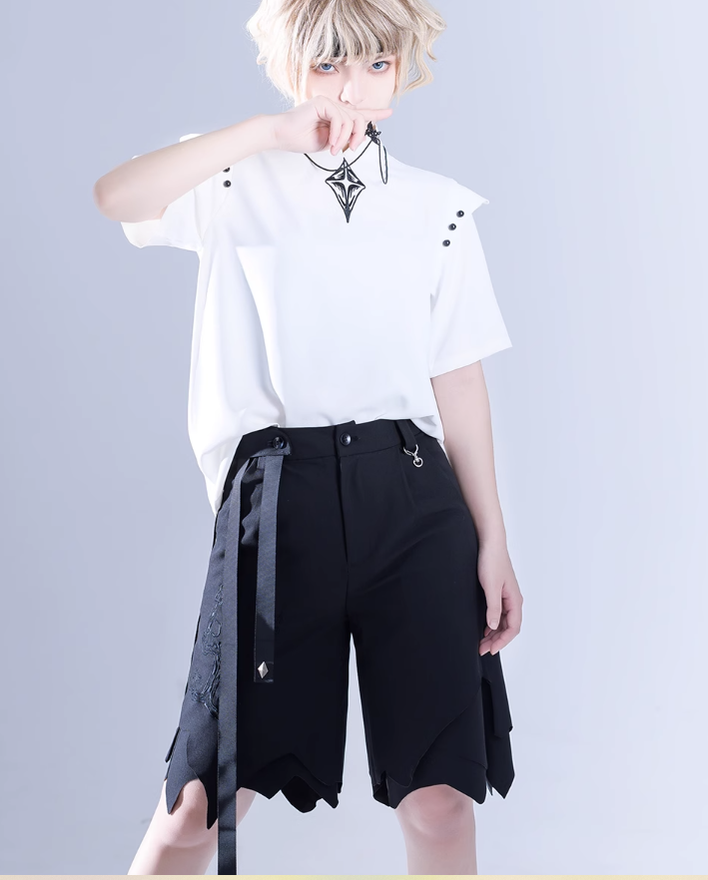 Princess Chronicles - Ouji Lolita Irregular Hem Black Shorts