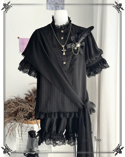 CastleToo - Black Moonlight - Ouji Lolita Chiffon Shirt Outfit