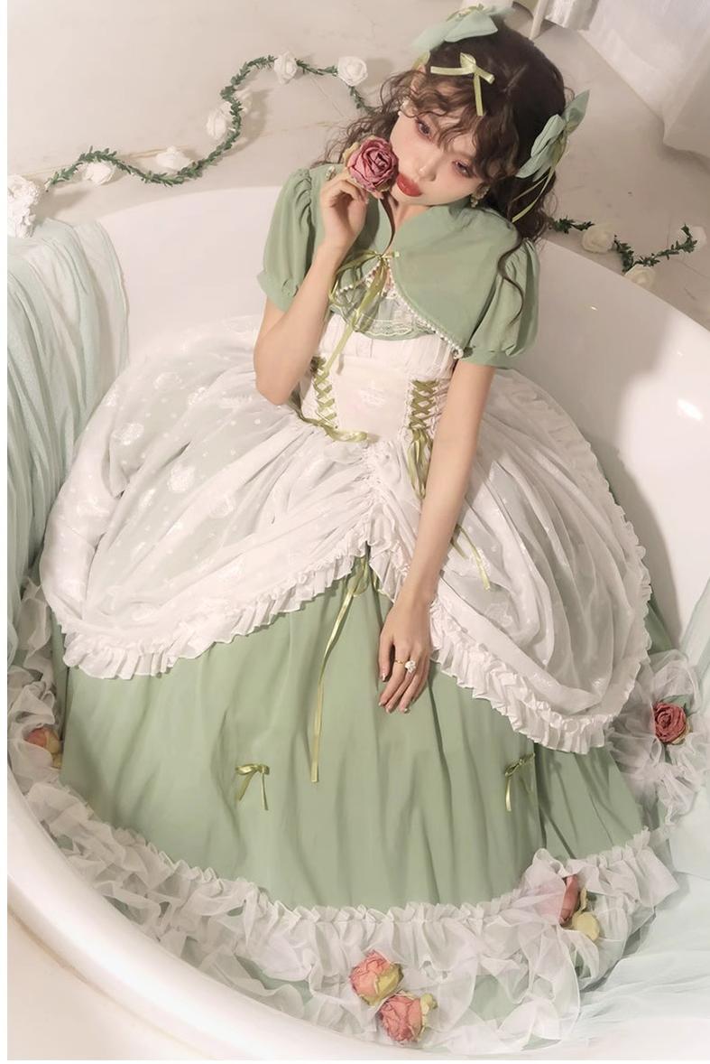 Daydream Whisper - Toting Basil - Plus Size Wedding Lolita Dress Green Bridal JSK
