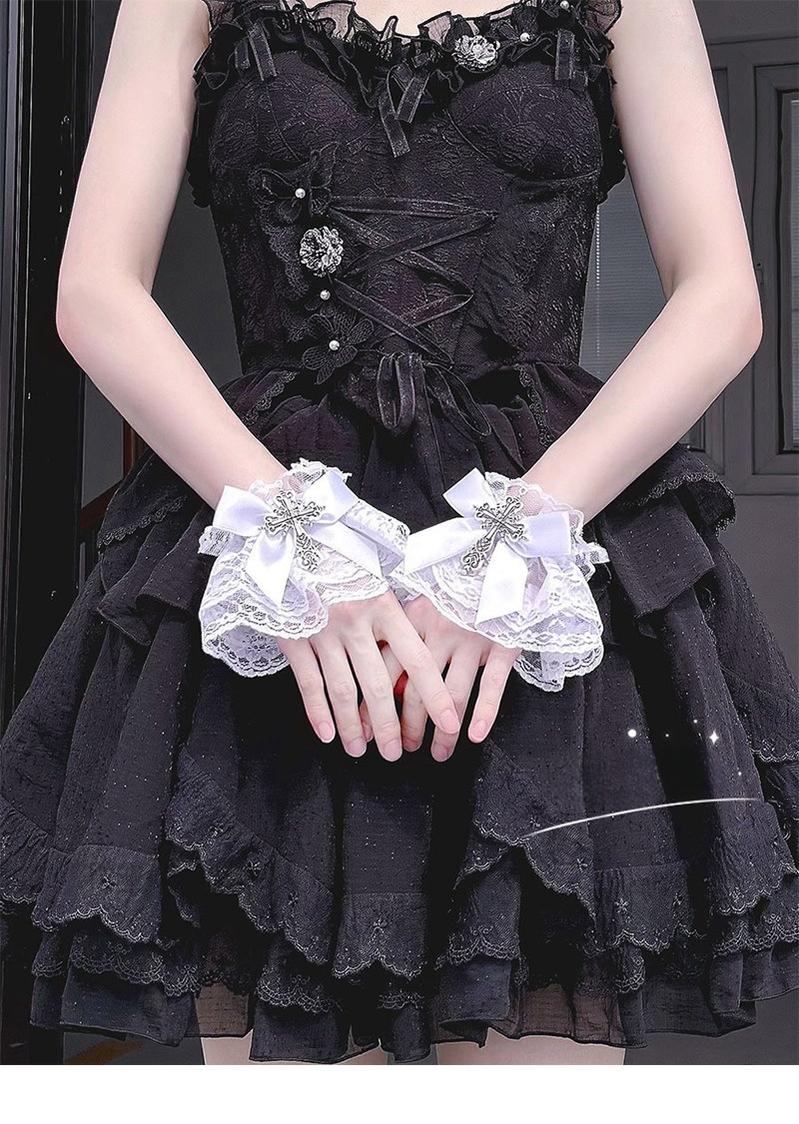 Hua Nai Cat - Gothic Lolita Cuffs with Cross Black and White Hand Sleeve