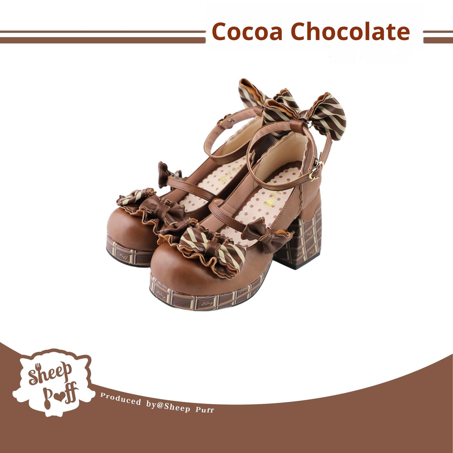 Sheep Puff - Layered Pastry - Sweet Lolita High Heel Shoes Chocolate Prints Shoes