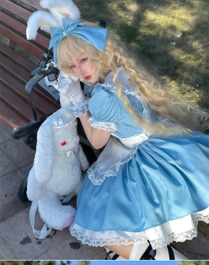 Daydream Whisper - Dream Doll - Plus Size Maid Lolita OP Suit Black and Blue Dress