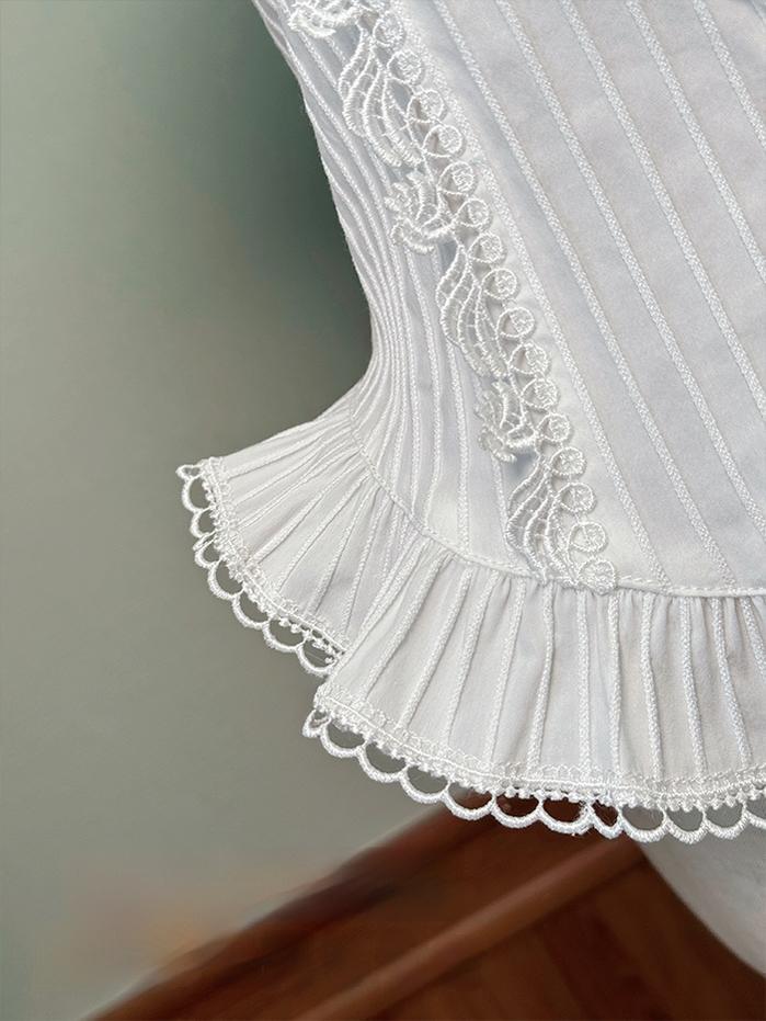 Shuang Sheng Xiao Xiong - Bite The Cake - White Sweet Lolita Blouse, Lace-Up Back