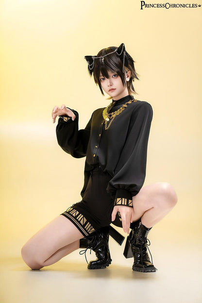 Princess Chronicles - Black Cat - Ouji Lolita Shorts with Embroidered Straight Leg