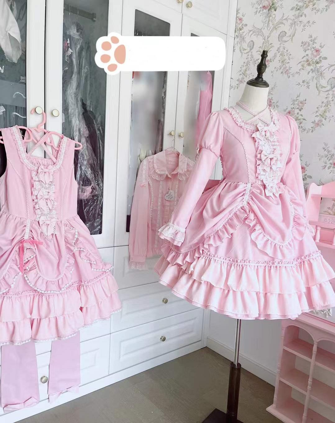 Catlow Rabbit - Black Lolita Doll OP/JSK with Adjustable Elasticity