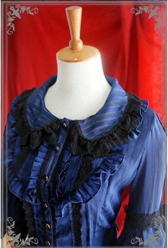 Strawberry Witch - Flower Wedding White Dark Blue Blouse
