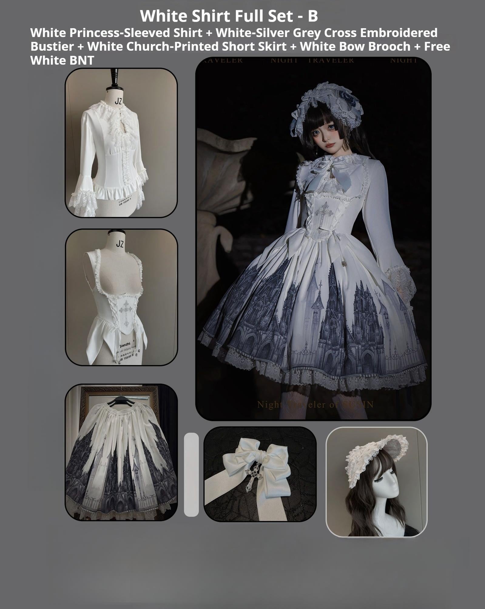 Susin Lolita - Night Traveler - Gothic Lolita Skirt Outfit Long Coat Shirt and Bustier Set