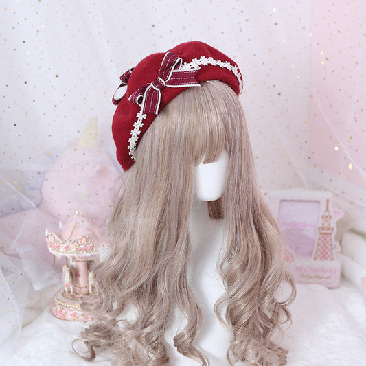 Xiaogui - Sweet and Lovely Daisy Bowknot Woolen Beret