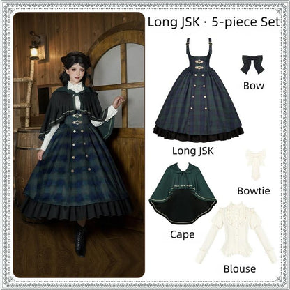 With PUJI - Berlin Souvenir - Plaid Preppy Style Lolita Bust Supporting JSK Outfit