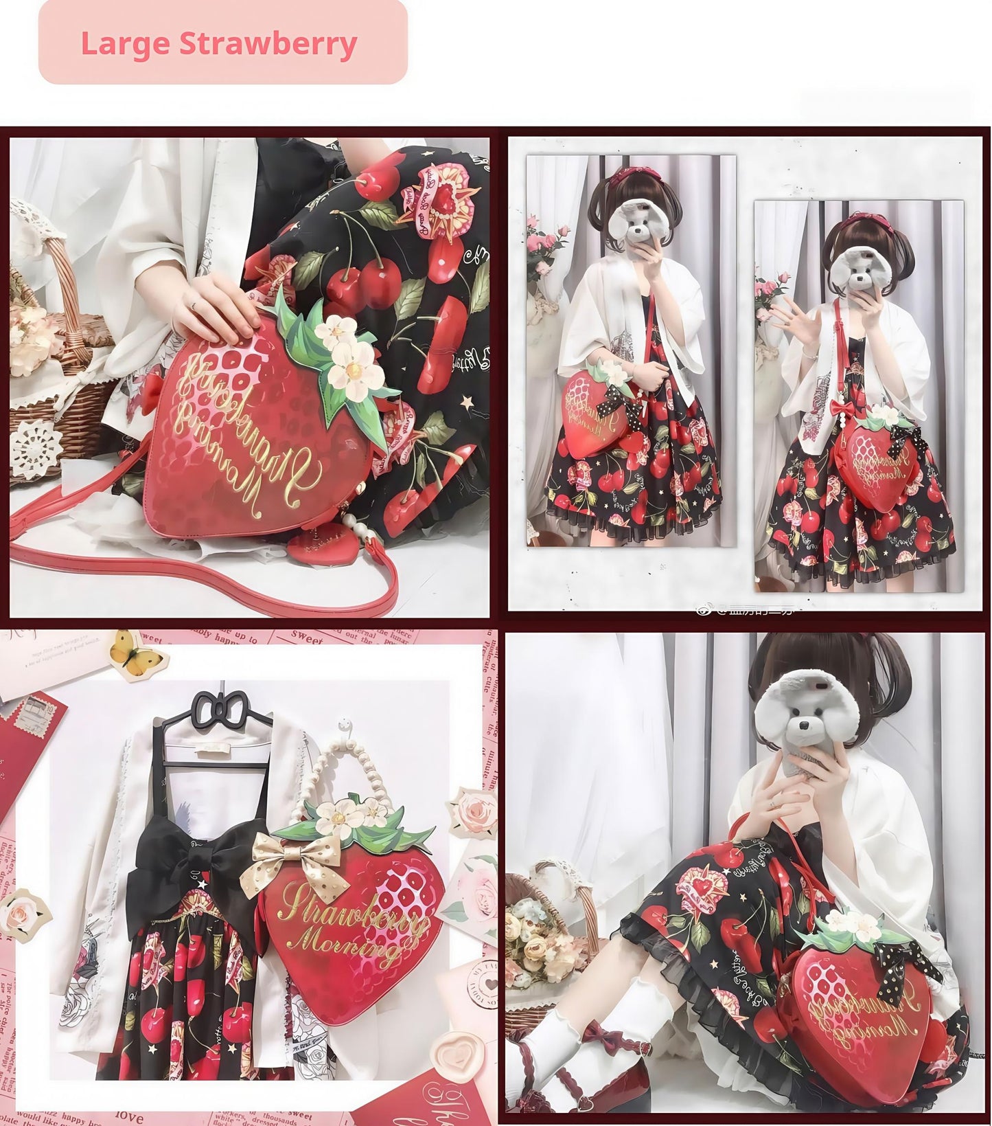 Morning Glory - A Strawberry - Sweet Lolita Crossbody Bag Strawberry Printed Handbag