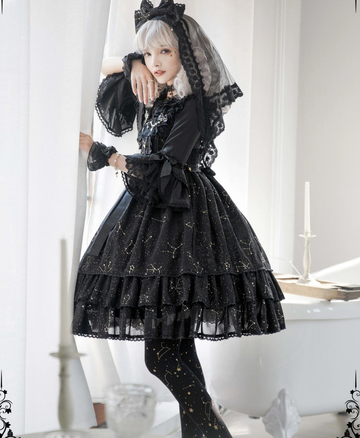 Sakuya Lolita - Whisper Of Stars - Constellation Foil Printing Elegant Lolita High Waist JSK Dress