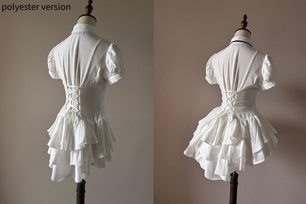 FlowerFairyDaily - Midnight Prayer - Solid Lolita Shirt with Flowing Tiered Back Hem