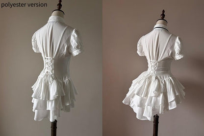 FlowerFairyDaily - Midnight Prayer - Solid Lolita Shirt with Flowing Tiered Back Hem