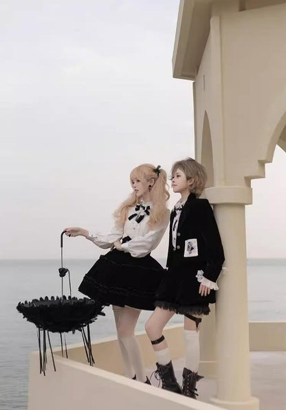 CastleToo - Erosion Heart F-Type - Ouji Lolita Suit Black Velvet Shorts and Skirt