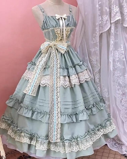 Qianmu - Lilianne - Elegant Lolita Ruffled Hem JSK Dress Multicolors