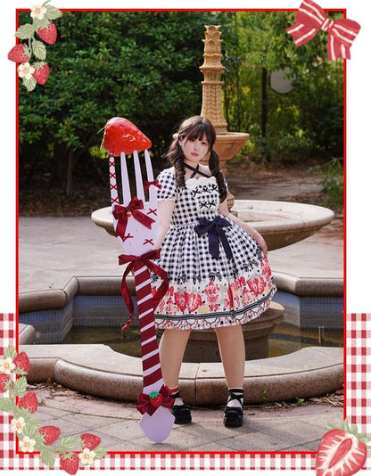 Chubby Cat Diary - Gingham Strawberry - Plus Size Country Lolita OP Dress