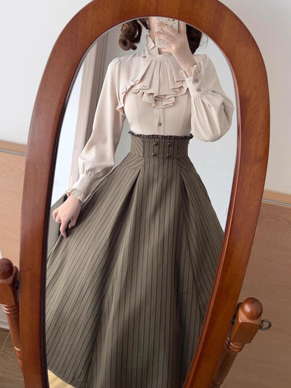 Forest Wardrobe - Forest Log - Classic Lolita Fishbone Striped Skirt, Side Pockets