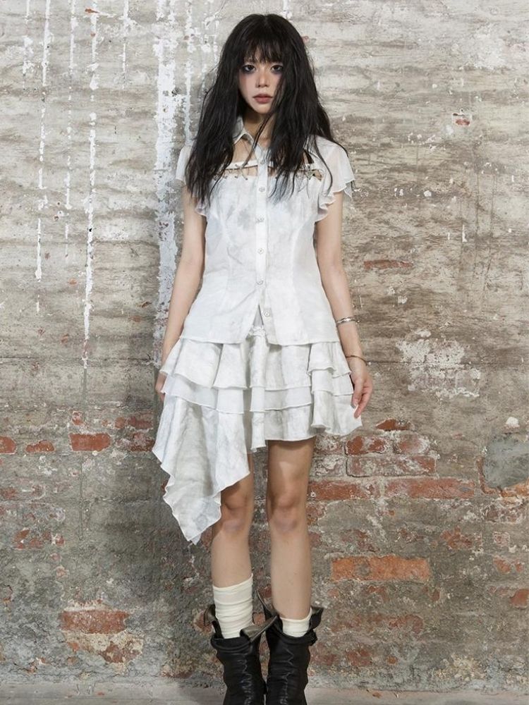 Stitching short-sleeved shirt【s0000003211】