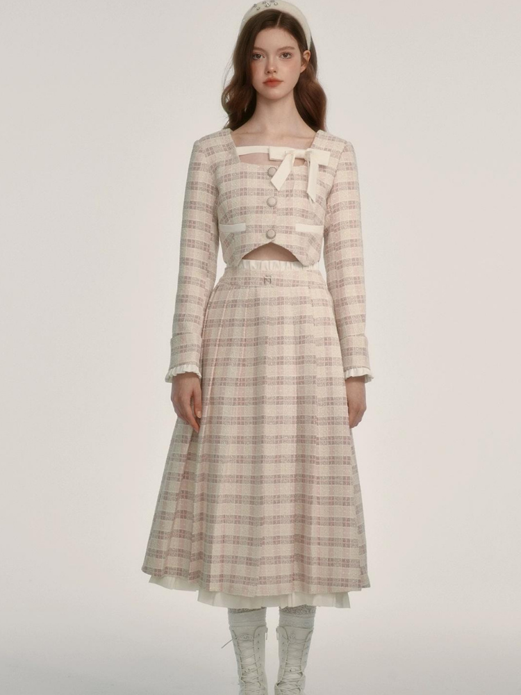 Fragrance Style Plaid Pleated Skirt Suit【s0000003452】