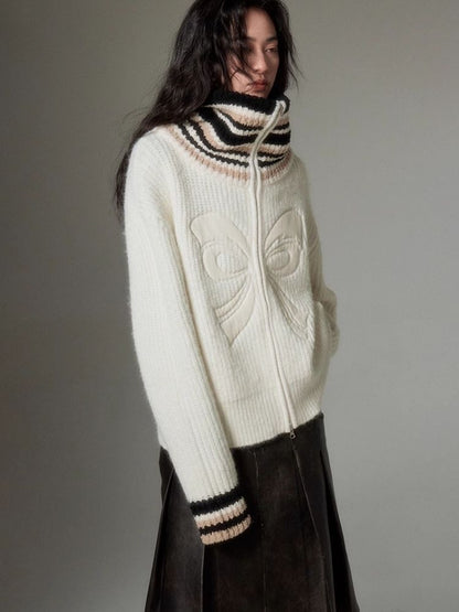 Vintage Soft Sticky Bow Turtleneck Knit Cardigan【s0000004870】