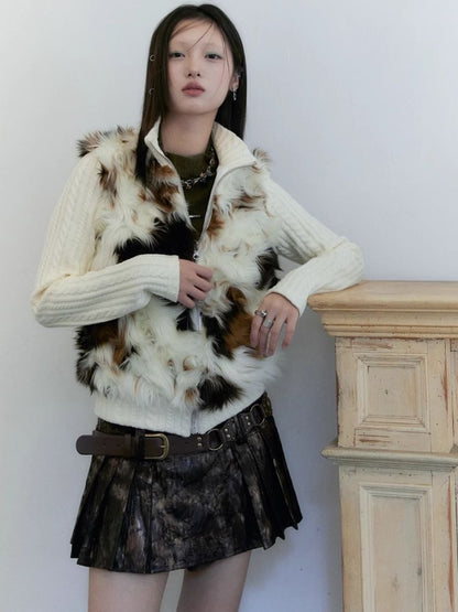 Cow Print Curly Patchwork Sweater 【s0000004958】